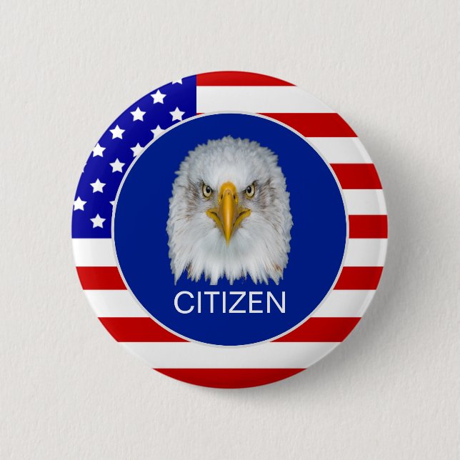 American flag, eagle and editable citizen text 6 cm round badge (Front)