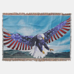 American flag Eagle flying in the light blue sky Throw Blanket