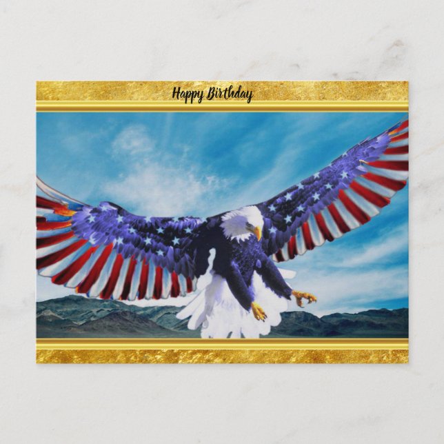 American flag Eagle flying in the sky gold foil Postcard (Front)