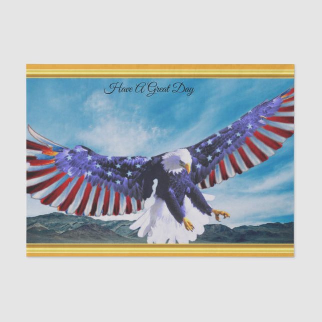 American flag Eagle flying in the sky gold foil Tissue Paper (Front)