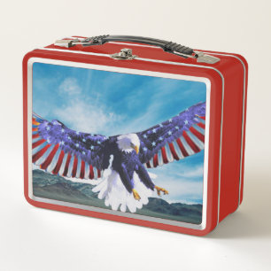 American flag Eagle flying in the sky Metal Lunch Box