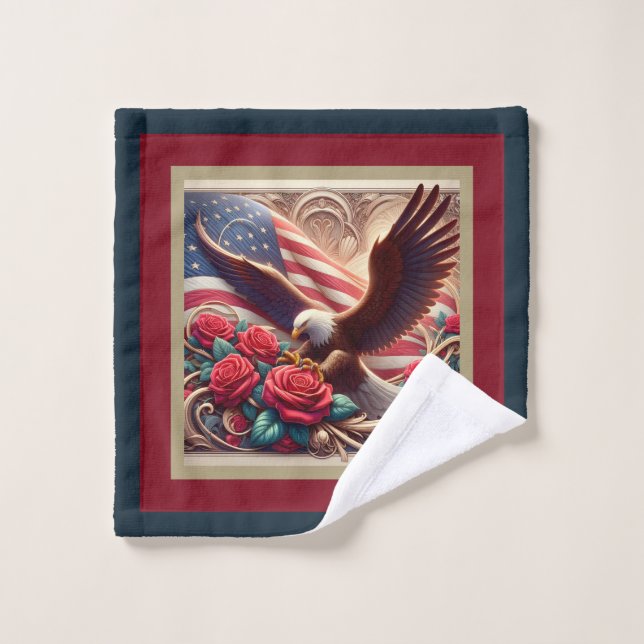 American Flag Eagle Patriotic Towel Set (Wash Cloth)