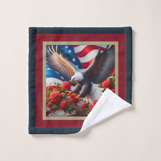 American Flag Eagle Patriotic Towel Set (Wash Cloth)