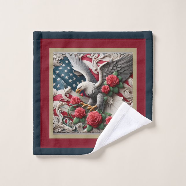 American Flag Eagle Patriotic Towel Set (Wash Cloth)