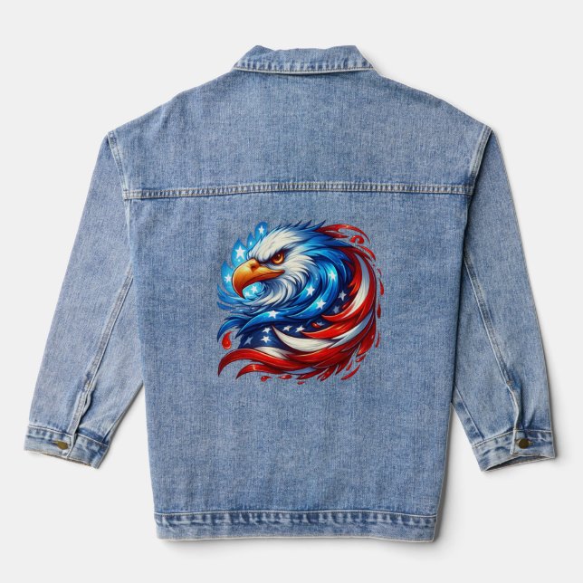American Flag Eagle Royal Luxury Denim Jacket (Back)