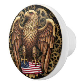 American Flag, Eagle, Steampunk, patriotic Ceramic Knob