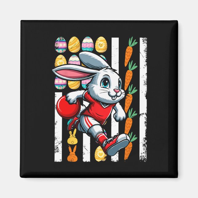 American Flag Easter Eggs Bunny Playing Bowling Pl Magnet (Front)