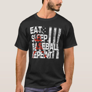 American Flag Eat Sleep Baseball-Shirt Kids Youth T-Shirt