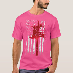 American Flag Electric Cable Lineman fathers day T-Shirt