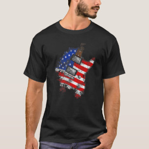 American Flag Electric Guitar Usa Independence Day T-Shirt
