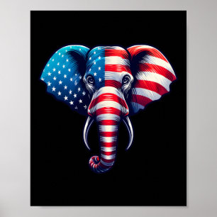 American Flag Elephant 4th Of July Patriotic Eleph Poster