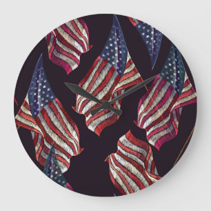 American flag embroidery: patriotic pattern. large clock