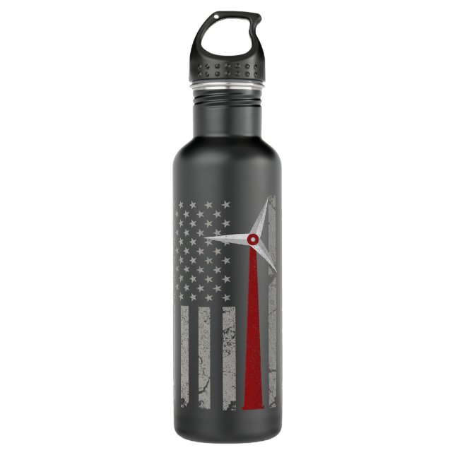 American Flag Engineer Wind Turbine 710 Ml Water Bottle (Front)