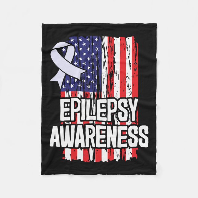 American Flag Epilepsy Awareness Ribbon  Fleece Blanket (Front)