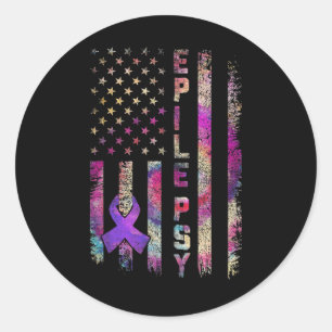 American Flag Epilepsy Awareness Support Tie Dye Classic Round Sticker