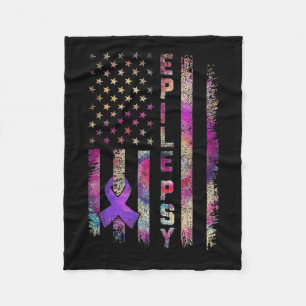 American Flag Epilepsy Awareness Support Tie Dye Fleece Blanket