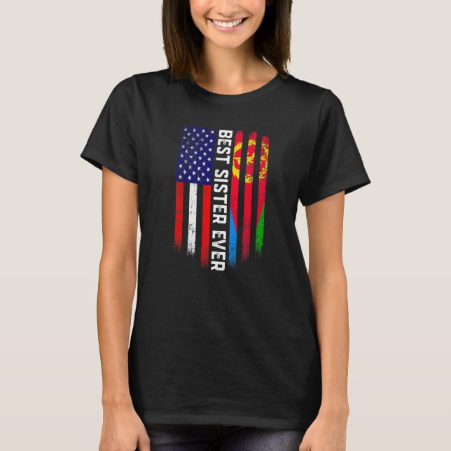 American Flag & Eritrea Flag Best Sister Ever Patr T-Shirt (Front)