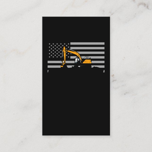American Flag Excavator US Flag Construction Business Card (Front)