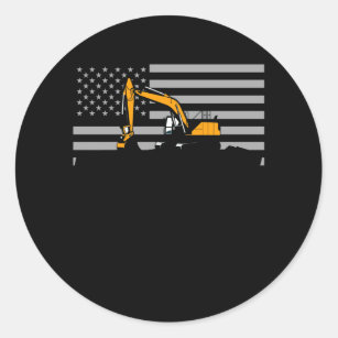 American Flag Excavator US Flag Construction Classic Round Sticker