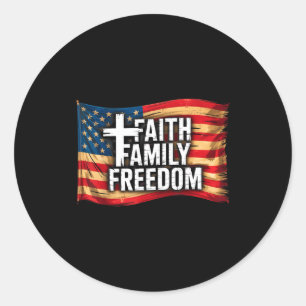 American Flag Faith Family Dom Christian Classic Round Sticker