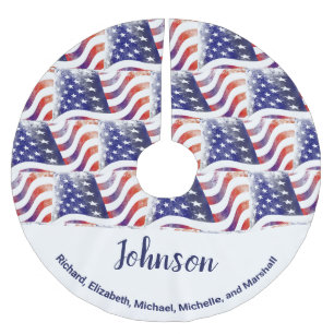American Flag Family Names Patriotic Christmas Brushed Polyester Tree Skirt