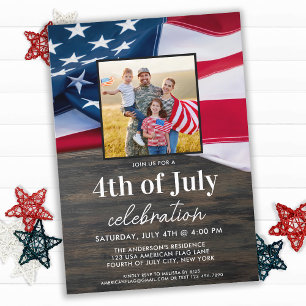 American Flag Family Photo 4th Of July Party Invitation