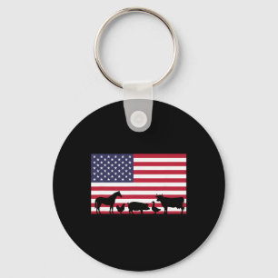 American Flag Farm Animals Horse Cow Pig Chicken P Key Ring