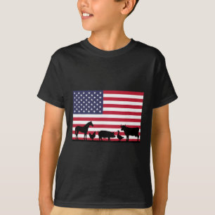 American Flag Farm Animals Horse Cow Pig Chicken P T-Shirt