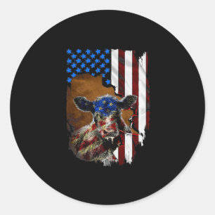 American Flag Farmer Cow Gift Classic Round Sticker