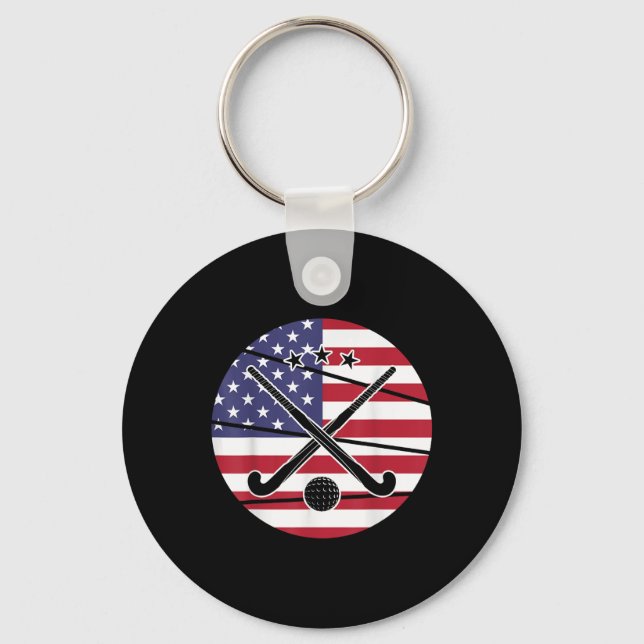 American Flag Field Hockey Player  Key Ring (Front)