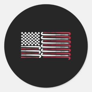 American Flag Field Hockey With Balls And Clubs Classic Round Sticker