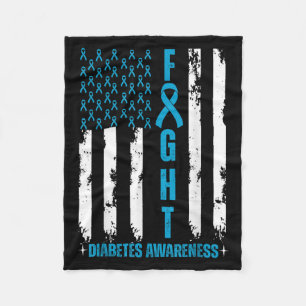 American Flag Fight Diabetes Awareness Blue Ribbon Fleece Blanket
