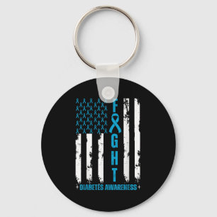 American Flag Fight Diabetes Awareness Blue Ribbon Key Ring