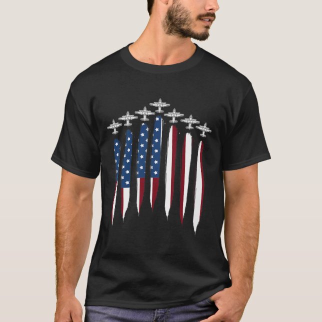 American Flag Fighter Jet Air Force Veteran Vetera T-Shirt (Front)