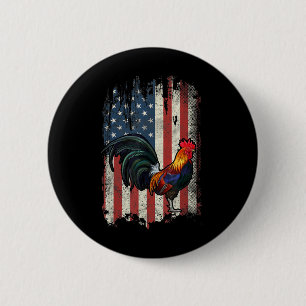 American Flag Fighting Rooster Chicken 6 Cm Round Badge