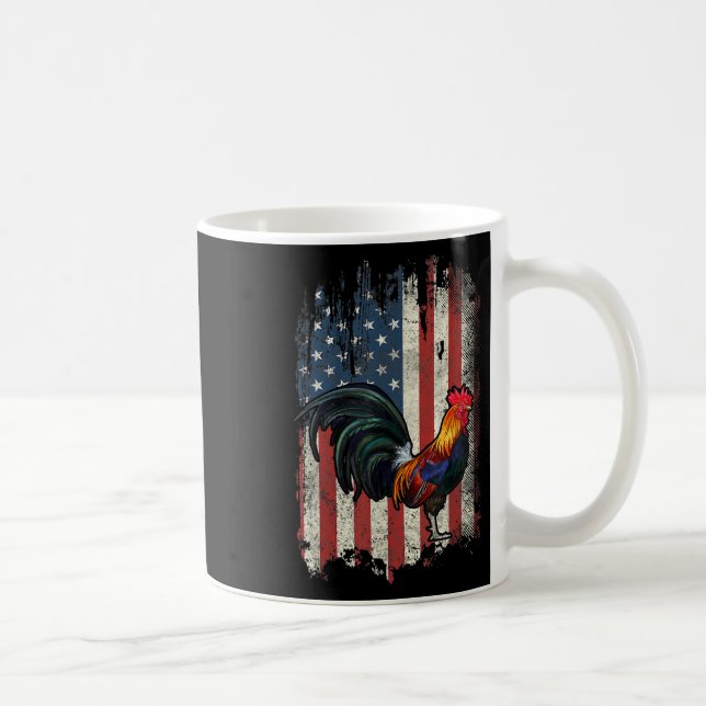 American Flag Fighting Rooster Chicken  Coffee Mug (Right)