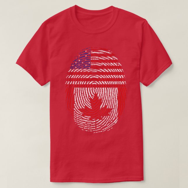 American Flag Fingerprint Canadian Maple Leaf Cana T-Shirt (Design Front)