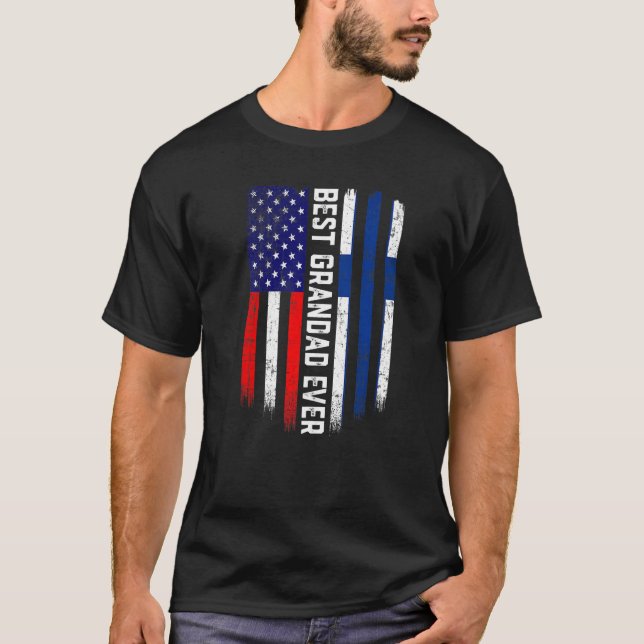 American Flag & Finland Flag Best Grandad Ever Fam T-Shirt (Front)