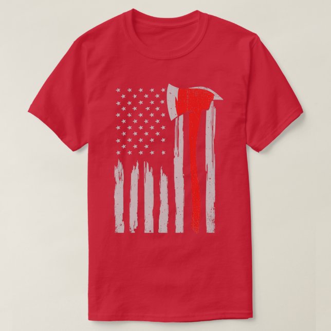 American Flag Firefighter Red Axe Firefighter Clas T-Shirt (Design Front)