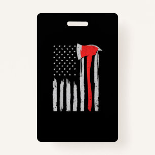 American Flag Firefighter Red Firefighter ID Badge