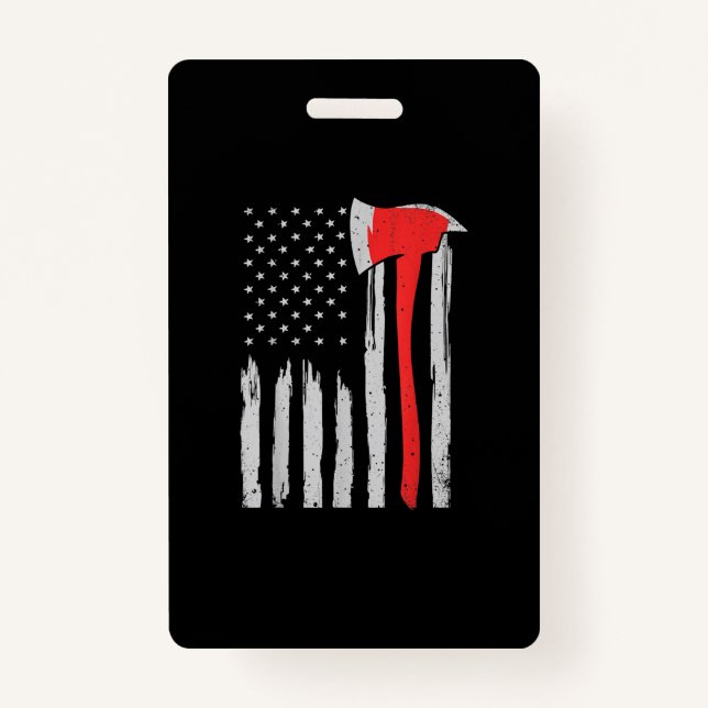 American Flag Firefighter Red Firefighter ID Badge (Front)