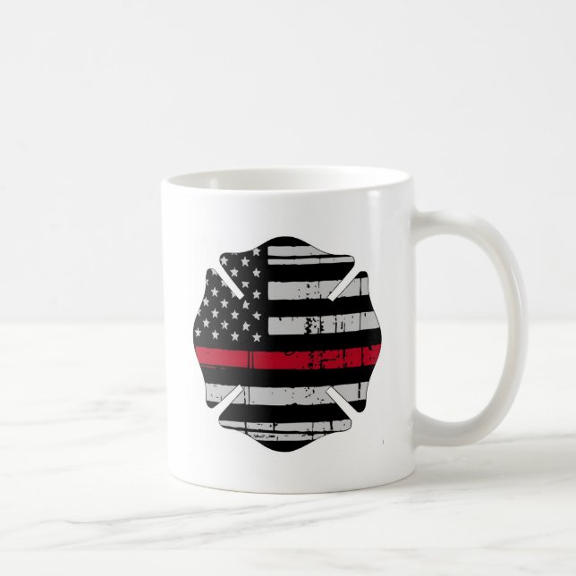 American Flag Fireman Cross Thin Red Line Coffee Mug (Right)