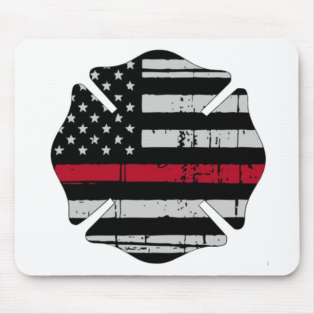 American Flag Fireman Cross Thin Red Line Mouse Mat (Front)