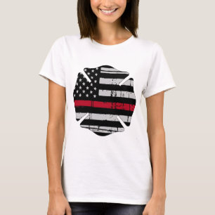 American Flag Fireman Cross Thin Red Line T-Shirt