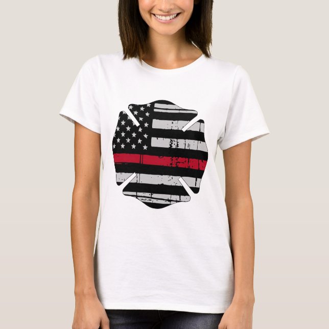 American Flag Fireman Cross Thin Red Line T-Shirt (Front)