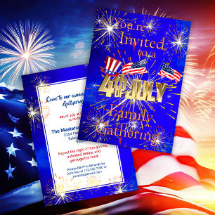 American Flag Fireworks 4th of July BBQ Party Invitation