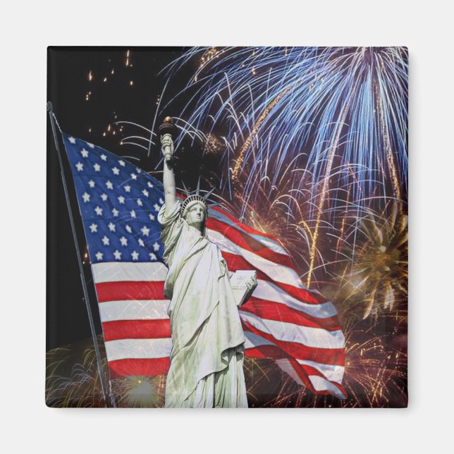 American Flag, Fireworks and Statue of Liberty Magnet (Front)