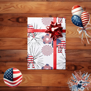 American Flag Fireworks Elephant 4th July Party Wrapping Paper