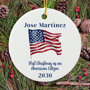 American Flag First Christmas Custom New Citizen Ceramic Tree Decoration