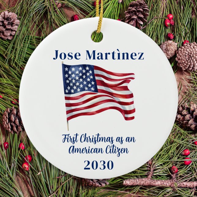 American Flag First Christmas Custom New Citizen Ceramic Tree Decoration (Creator Uploaded)